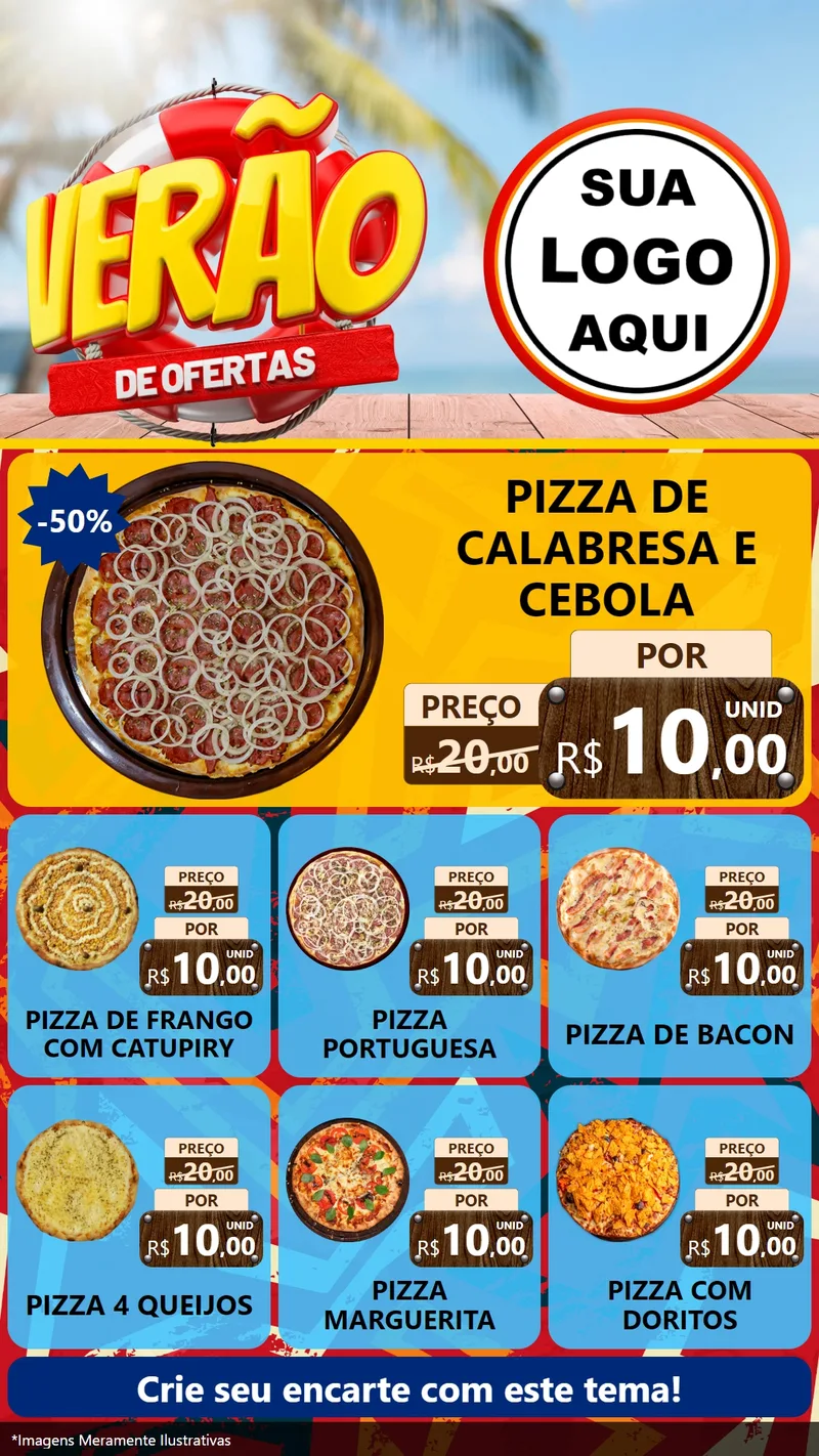 Modelo de Rede Social para Stories com o tema Verão de Ofertas para Pizzaria