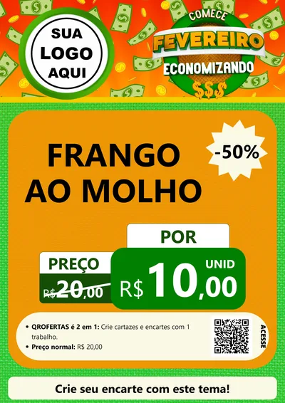 Modelo de Cartaz para Cartaz A4 Vertical com o tema Comece Fevereiro Economizando para Restaurante