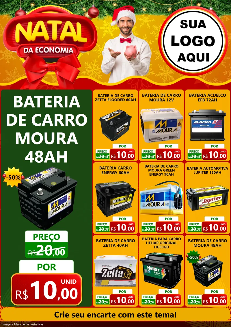 Modelo de Encarte para Encarte A4 Vertical com o tema Natal da Economia para Baterias Elétricas