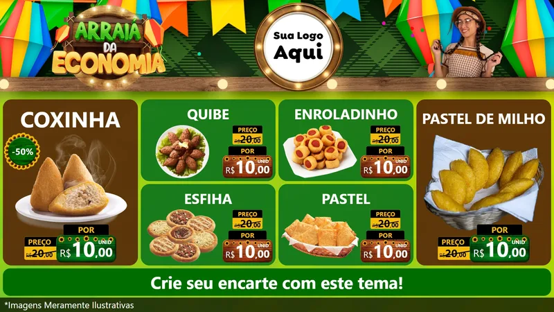 Modelo de TV para TV Horizontal com o tema Arraiá de Economia para Salgadaria