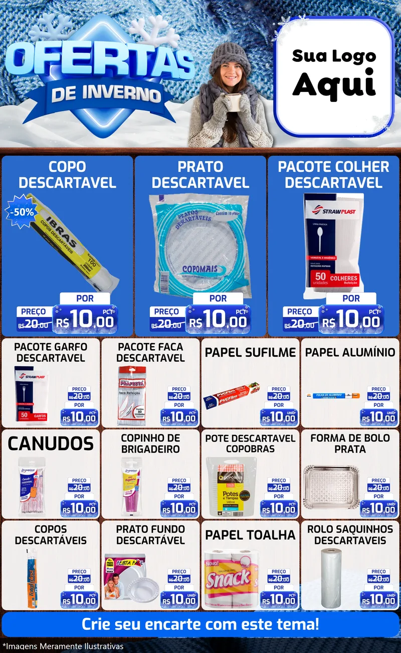 Modelo de Encarte para Encarte Grande com o tema Ofertas de Inverno para Embalagens