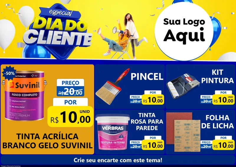 Modelo de Encarte para Encarte A4 Horizontal com o tema Especial Dia do Cliente para Tintas e Ferramentas
