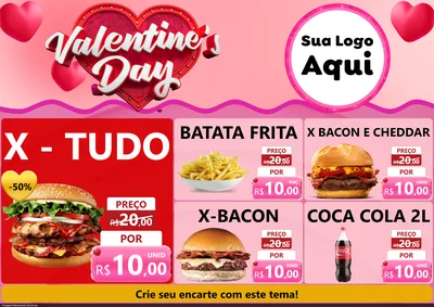 Modelo de Encarte para Encarte A4 Horizontal com o tema Valentine's Day para Hamburgueria