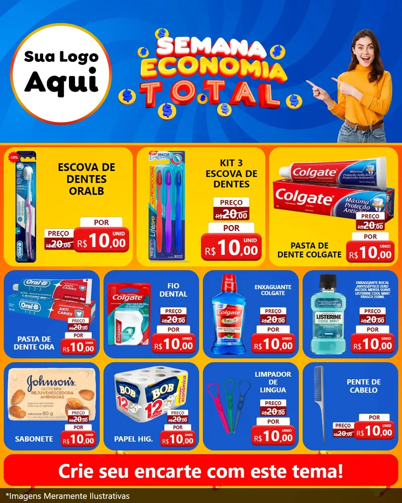 Modelo de Rede Social para Feed Instagram com o tema Semana Economia Total para Higiene Pessoal
