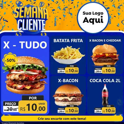 Modelo de Rede Social para Feed Facebook com o tema Semana do Cliente para Hamburgueria