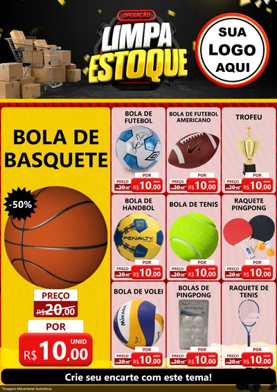 Modelo de Encarte para Encarte A4 Vertical com o tema Operação Limpa Estoque para Artigos Esportivos
