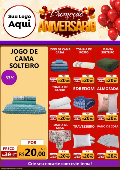 Modelo de Encarte para Encarte A4 Vertical com o tema Promoção de Aniversário para Cama, Mesa e Banho