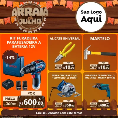 Modelo de Rede Social para Feed Facebook com o tema Arraiá de Julho - Junina para Maquinas e Ferramentas