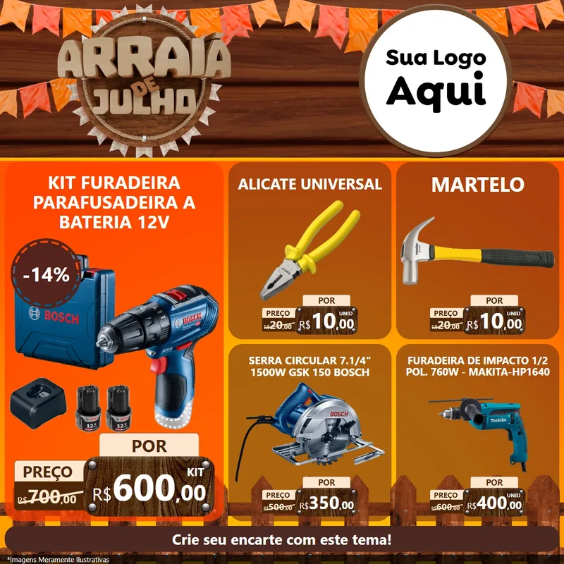 Modelo de Rede Social para Feed Facebook com o tema Arraiá de Julho - Junina para Maquinas e Ferramentas