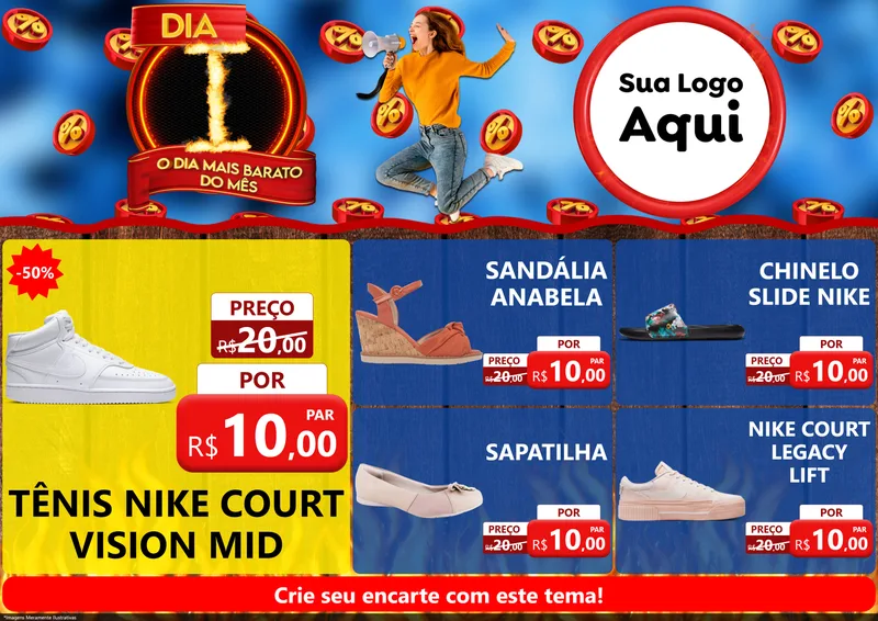Modelo de Encarte para Encarte A4 Horizontal com o tema Dia I - O Dia Mais Barato Do Mês para Calçados