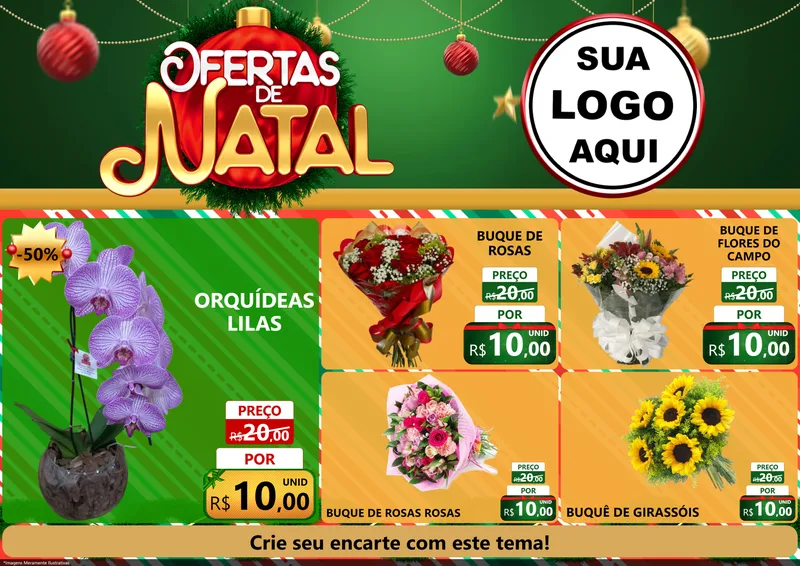 Modelo de Encarte para Encarte A4 Horizontal com o tema Ofertas de Natal para Floricultura e jardim