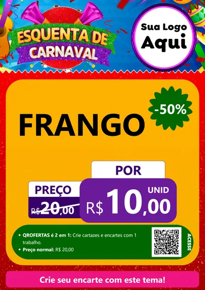 Modelo de Cartaz para Cartaz A4 Vertical com o tema Esquenta de Carnaval para Assados