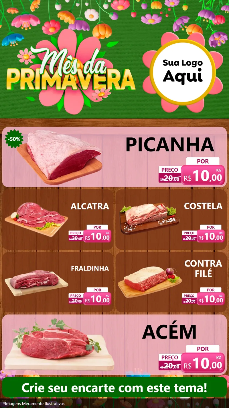 Modelo de TV para TV Vertical com o tema Mês da Primavera para Açougue