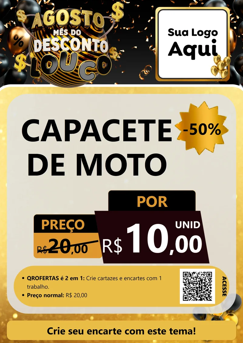 Modelo de Cartaz para Cartaz A4 Vertical com o tema Agosto Mês do Desconto Louco para Moto peças