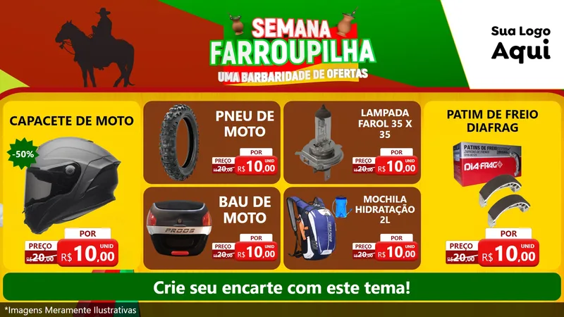 Modelo de TV para TV Horizontal com o tema Semana Farroupilha - Uma Barbaridade de Ofertas para Moto peças