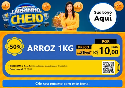 Modelo de Cartaz para Cartaz A4 Horizontal com o tema Comece O Mês de Carrinho Cheio para Supermercado