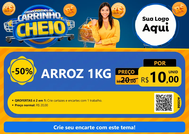 Modelo de Cartaz para Cartaz A4 Horizontal com o tema Comece O Mês de Carrinho Cheio para Supermercado