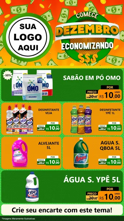 Modelo de TV para TV Vertical com o tema Comece Dezembro Economizando para Produtos de Limpeza