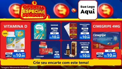 Modelo de TV para TV Horizontal com o tema Ofertas Especiais de Agosto para Farmácia