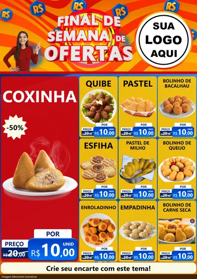 Modelo de Encarte para Encarte A4 Vertical com o tema Final de Semana de Ofertas para Salgadaria