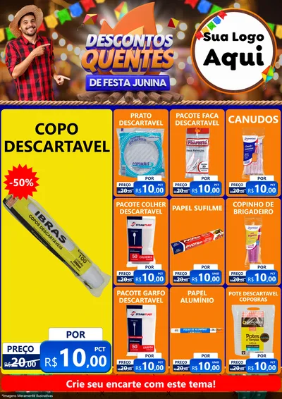 Modelo de Encarte para Encarte A4 Vertical com o tema Descontos Quentes de Festa Junina para Embalagens