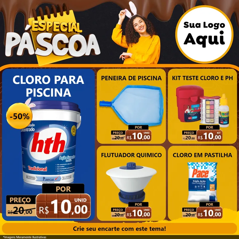 Modelo de Rede Social para Feed Facebook com o tema Especial Páscoa para Produtos para Piscina