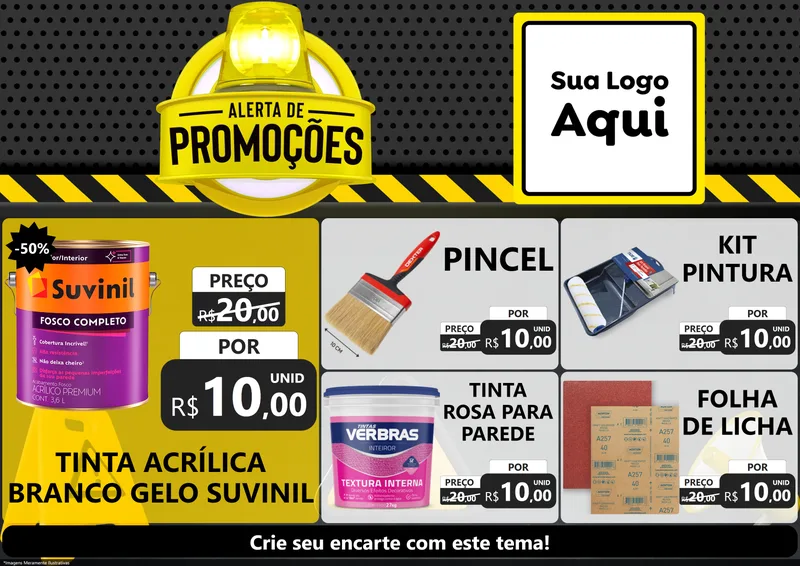 Modelo de Encarte para Encarte A4 Horizontal com o tema Alerta de Promoções para Tintas e Ferramentas