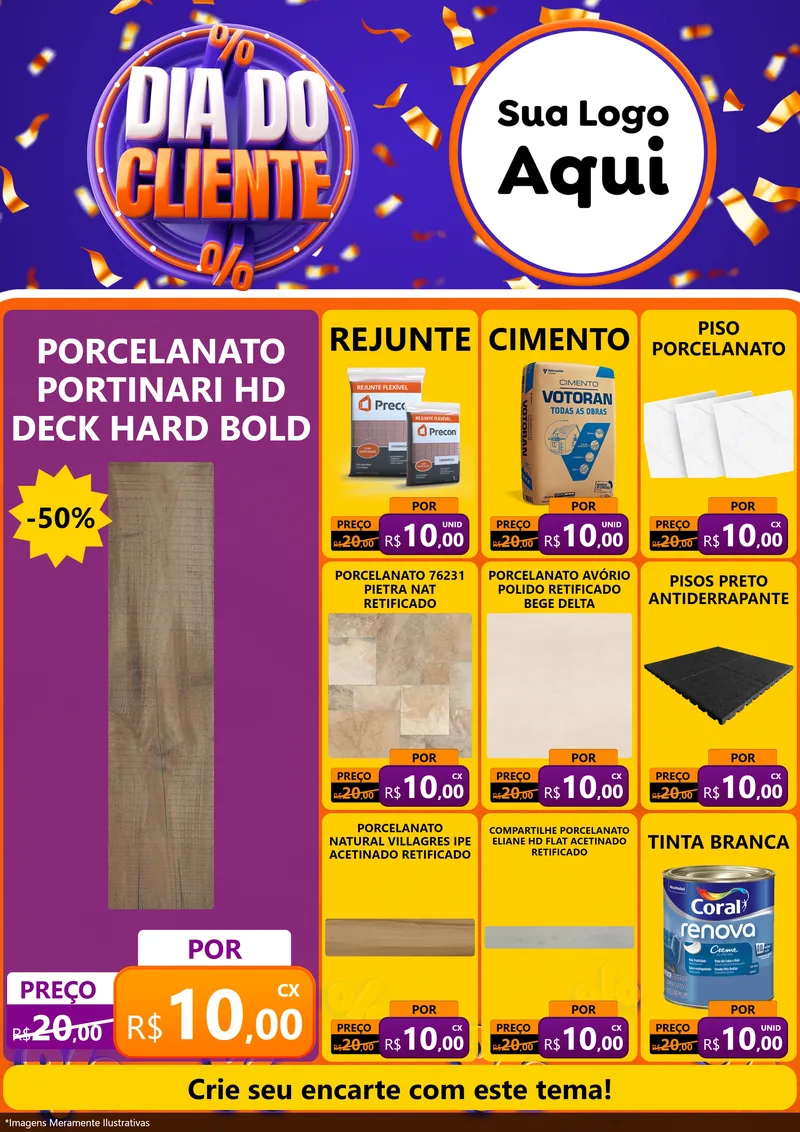 Modelo de Encarte para Encarte A4 Vertical com o tema Dia do Cliente para Pisos e revestimentos