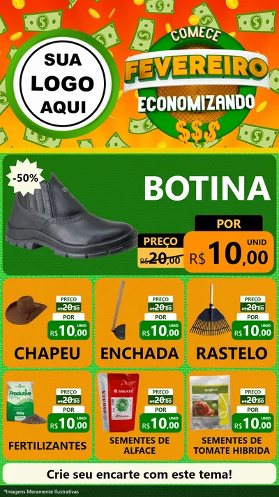 Modelo de Rede Social para Stories com o tema Comece Fevereiro Economizando para Agropecuária