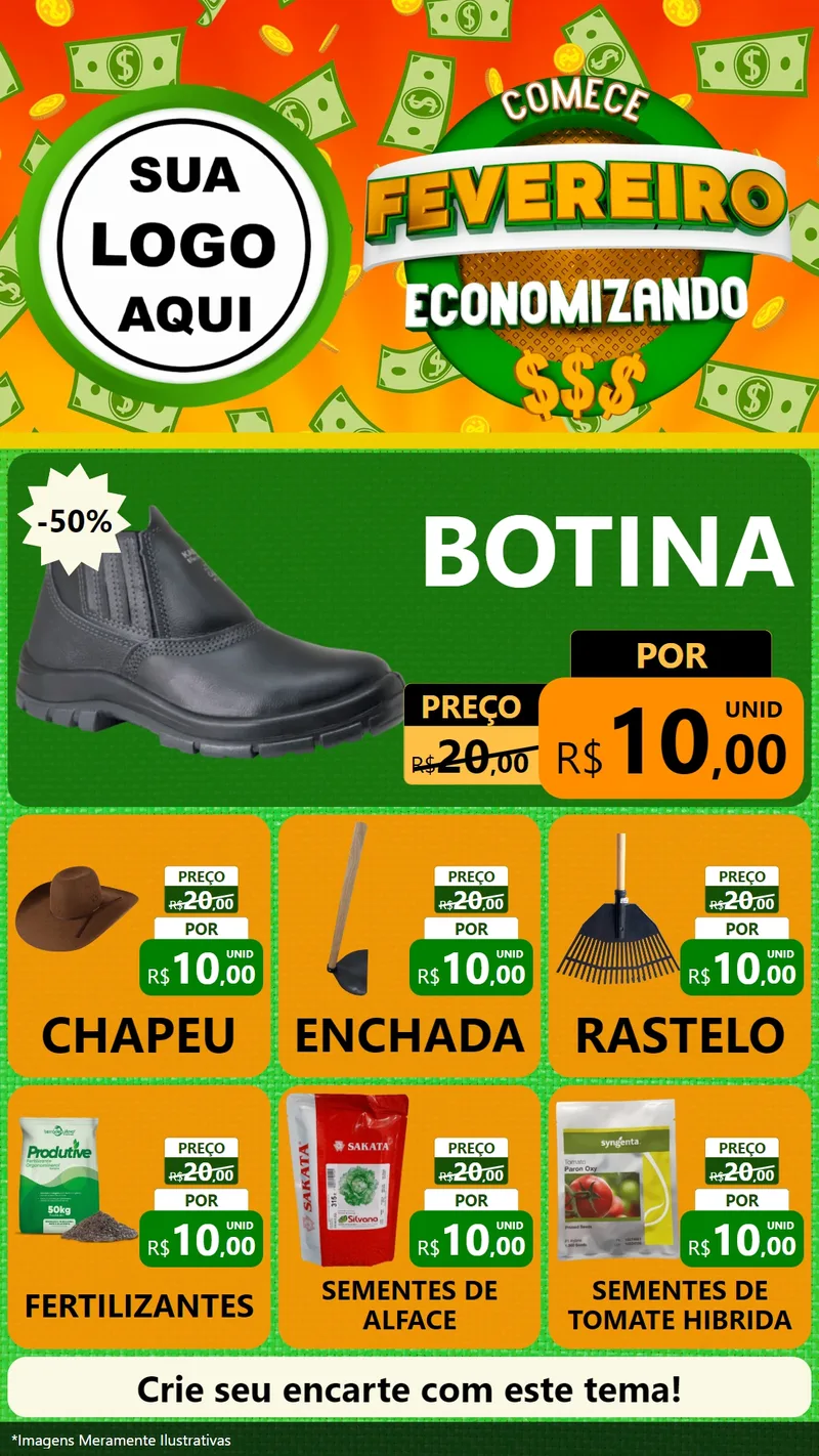 Modelo de Rede Social para Stories com o tema Comece Fevereiro Economizando para Agropecuária