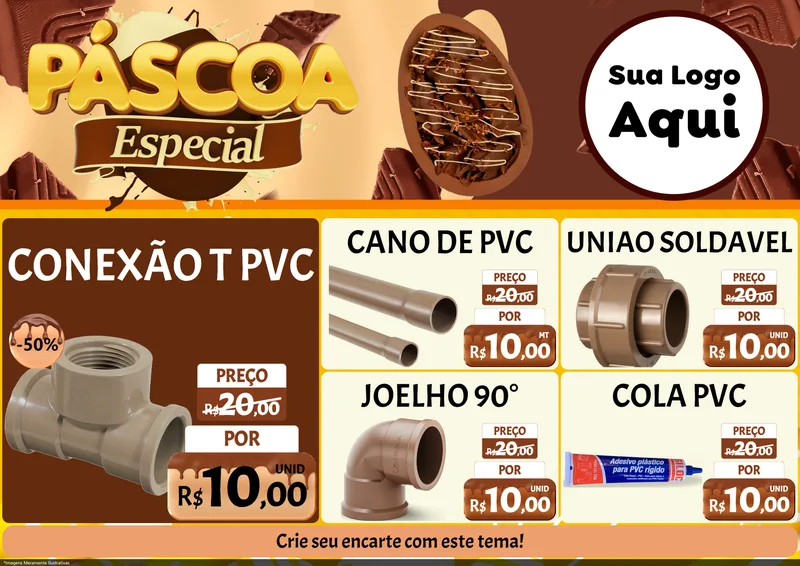 Modelo de Encarte para Encarte A4 Horizontal com o tema Páscoa Especial para Tubos e conexões