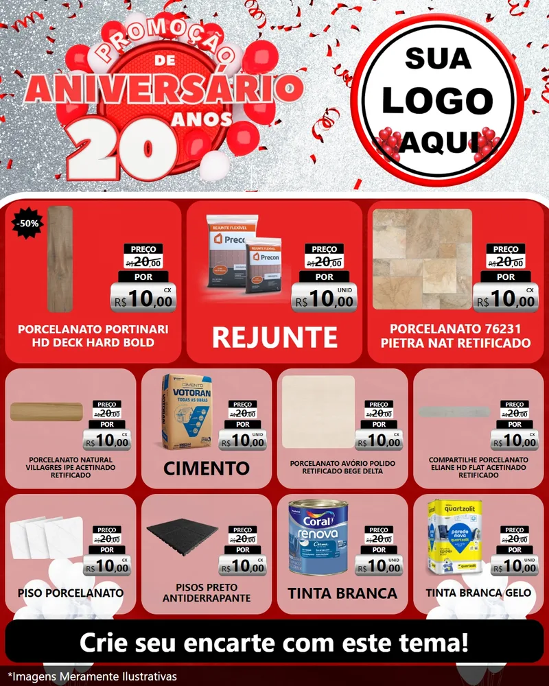 Modelo de Rede Social para Feed Instagram com o tema Promoção de Aniversário - 20 Anos para Pisos e revestimentos