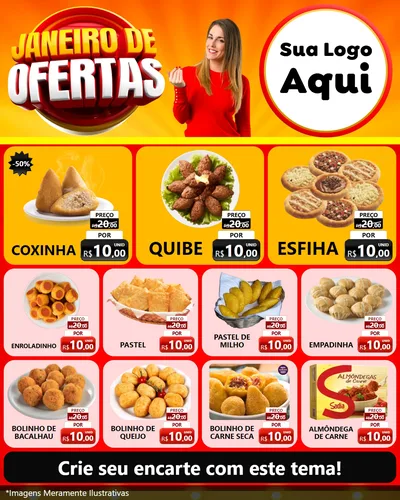Modelo de Rede Social para Feed Instagram com o tema Janeiro de Ofertas para Salgadaria