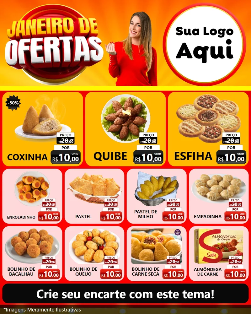 Modelo de Rede Social para Feed Instagram com o tema Janeiro de Ofertas para Salgadaria
