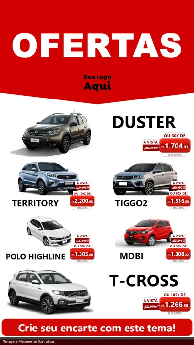 Modelo de TV para TV Vertical com o tema Ofertas Vermelho Cartaz para Concessionaria de Carros