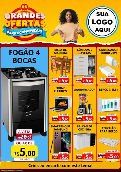 Modelo de Encarte para Encarte A4 Vertical com o tema Grandes Ofertas Para Economizar! para Móveis e Eletro