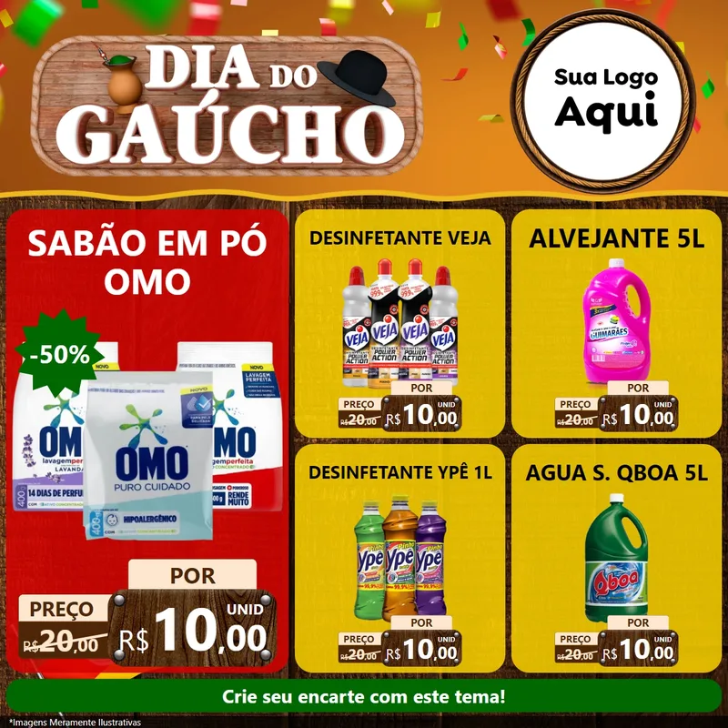 Modelo de Rede Social para Feed Facebook com o tema Dia do Gaúcho para Produtos de Limpeza