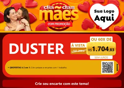 Modelo de Cartaz para Cartaz A4 Horizontal com o tema Dia das Mães com Promoção para Concessionaria de Carros