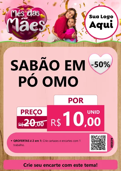 Modelo de Cartaz para Cartaz A4 Vertical com o tema Mês das Mães para Produtos de Limpeza