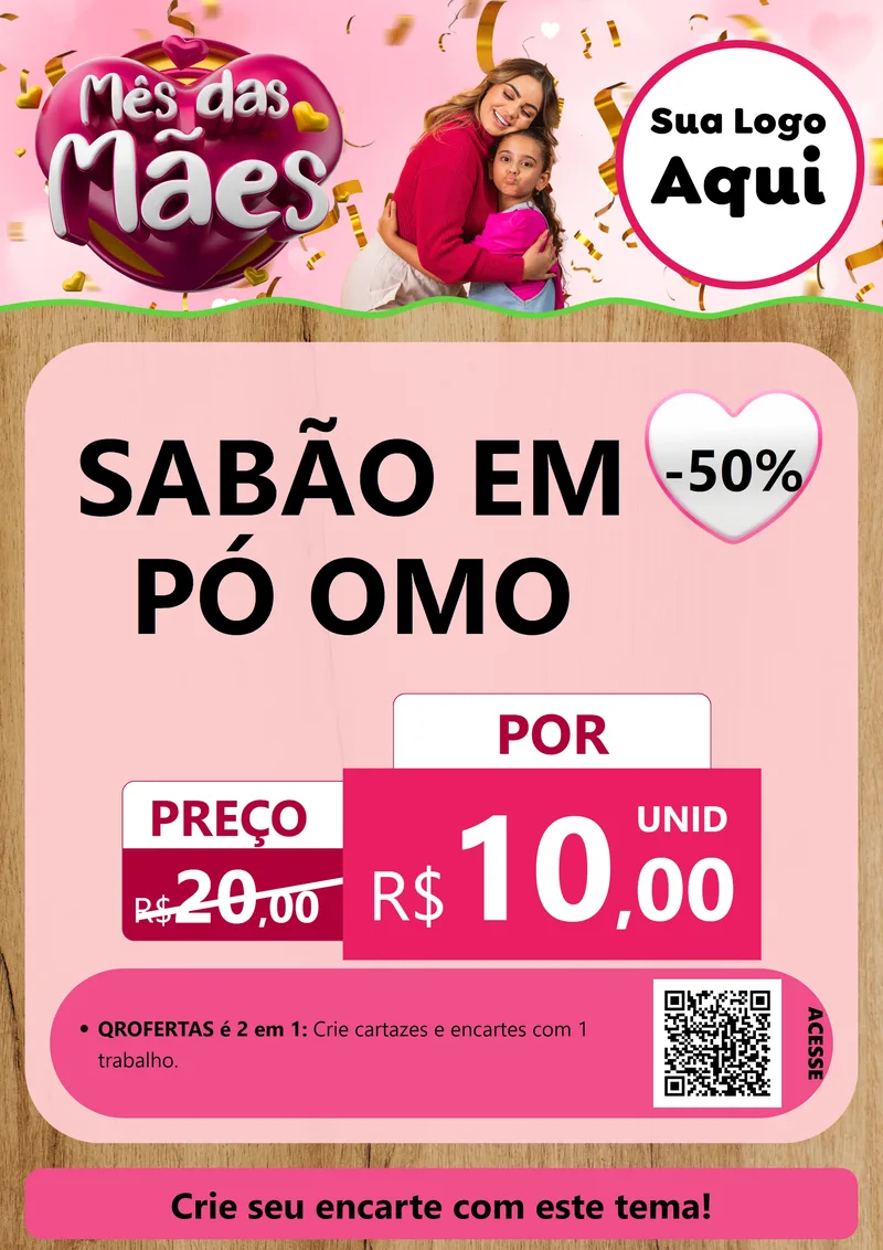 Modelo de Cartaz para Cartaz A4 Vertical com o tema Mês das Mães para Produtos de Limpeza