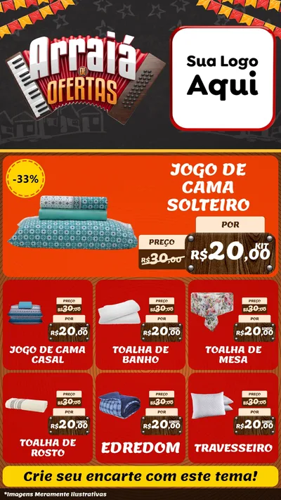 Modelo de Rede Social para Stories com o tema Arraiá de Ofertas - Junina para Cama, Mesa e Banho
