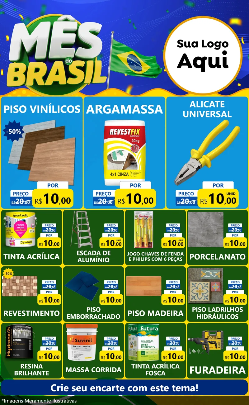 Modelo de Encarte para Encarte Grande com o tema Mês do Brasil para Material para Construção