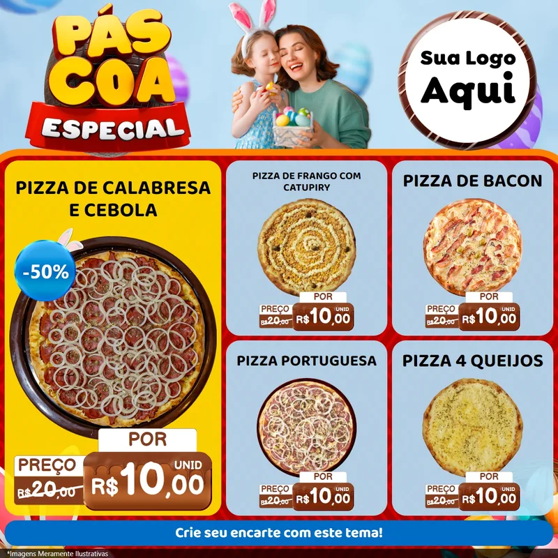 Modelo de Rede Social para Feed Facebook com o tema Páscoa Especial para Pizzaria