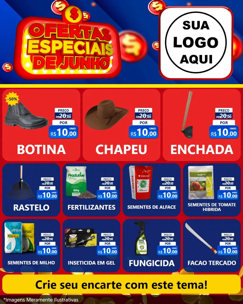 Modelo de Rede Social para Feed Instagram com o tema Ofertas Especiais de Junho para Agropecuária