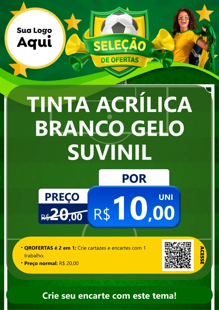 Modelo de Cartaz para Cartaz A4 Vertical com o tema Seleção de Ofertas - Copa para Tintas e Ferramentas