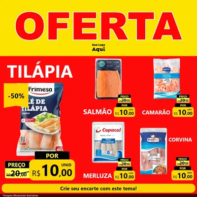 Modelo de Rede Social para Feed Facebook com o tema OFERTA - Vermelho Cartaz para Peixaria
