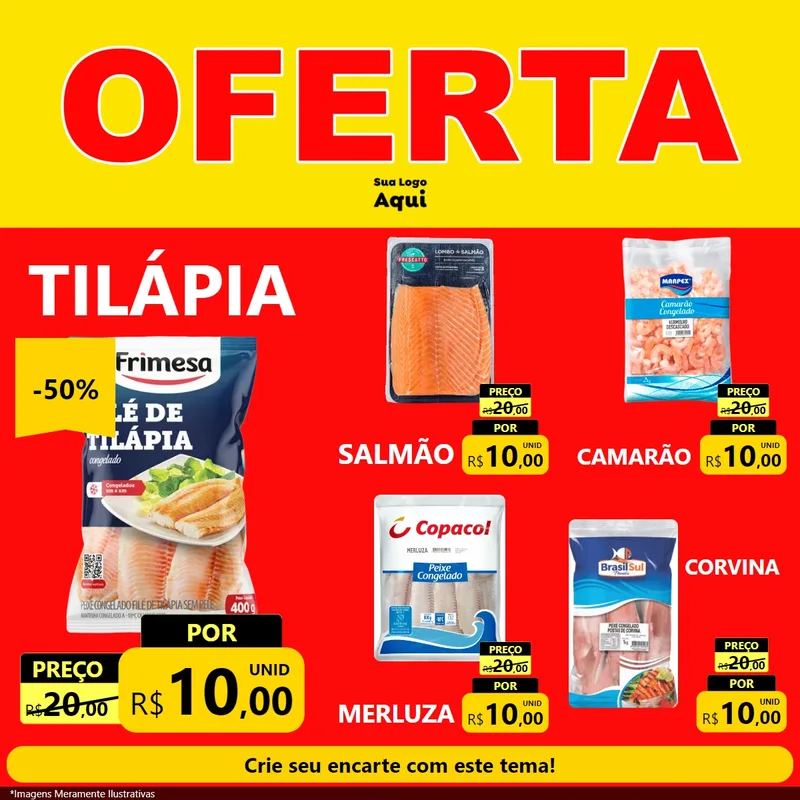 Modelo de Rede Social para Feed Facebook com o tema OFERTA - Vermelho Cartaz para Peixaria