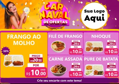 Modelo de Encarte para Encarte A4 Horizontal com o tema Carnaval de Ofertas para Restaurante
