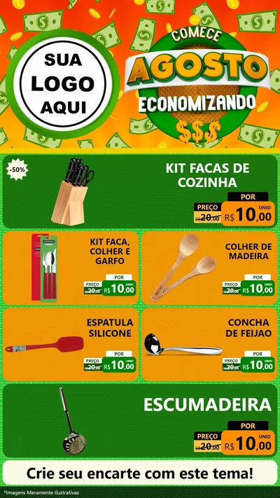 Modelo de TV para TV Vertical com o tema Comece Agosto Economizando para Utilidades Domésticas