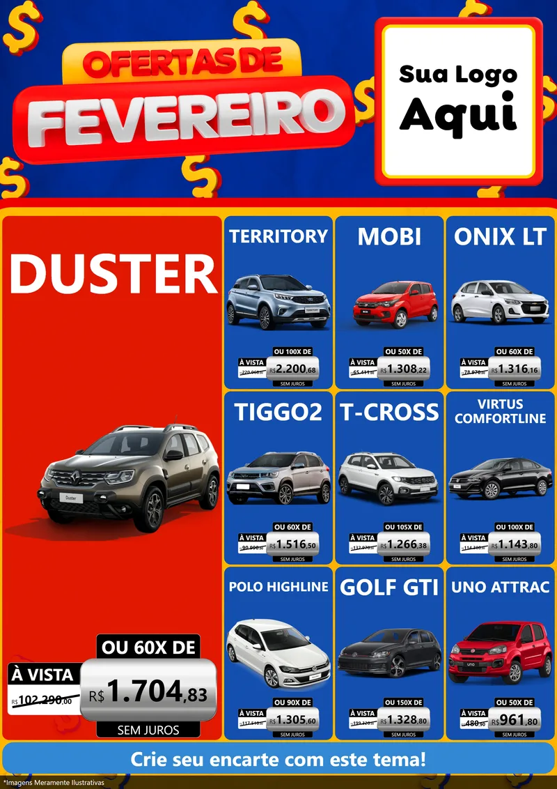 Modelo de Encarte para Encarte A4 Vertical com o tema Ofertas de Fevereiro para Concessionaria de Carros